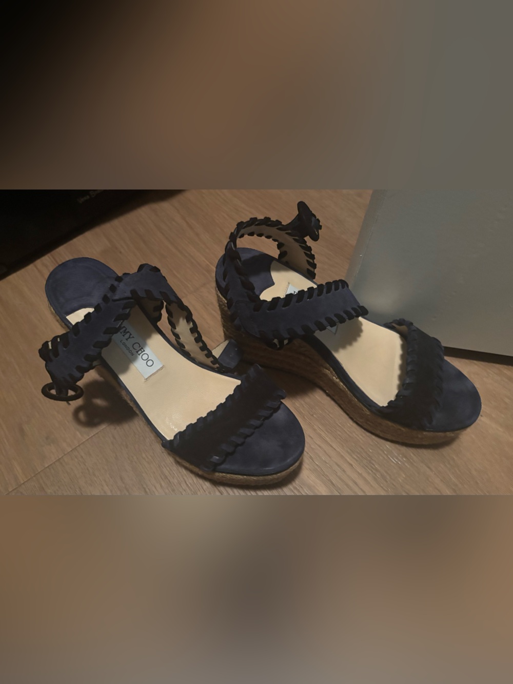 Jimmy Choo Navy and Tan Espadrille Wedges - Picture 5 of 7